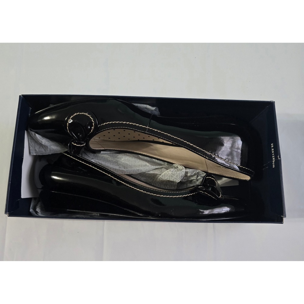 Anne Klein Akadelie Black Patent Bow Pointed Toe Wedge Pumps Shoes Womens 8.5 M - Picture 4 of 13